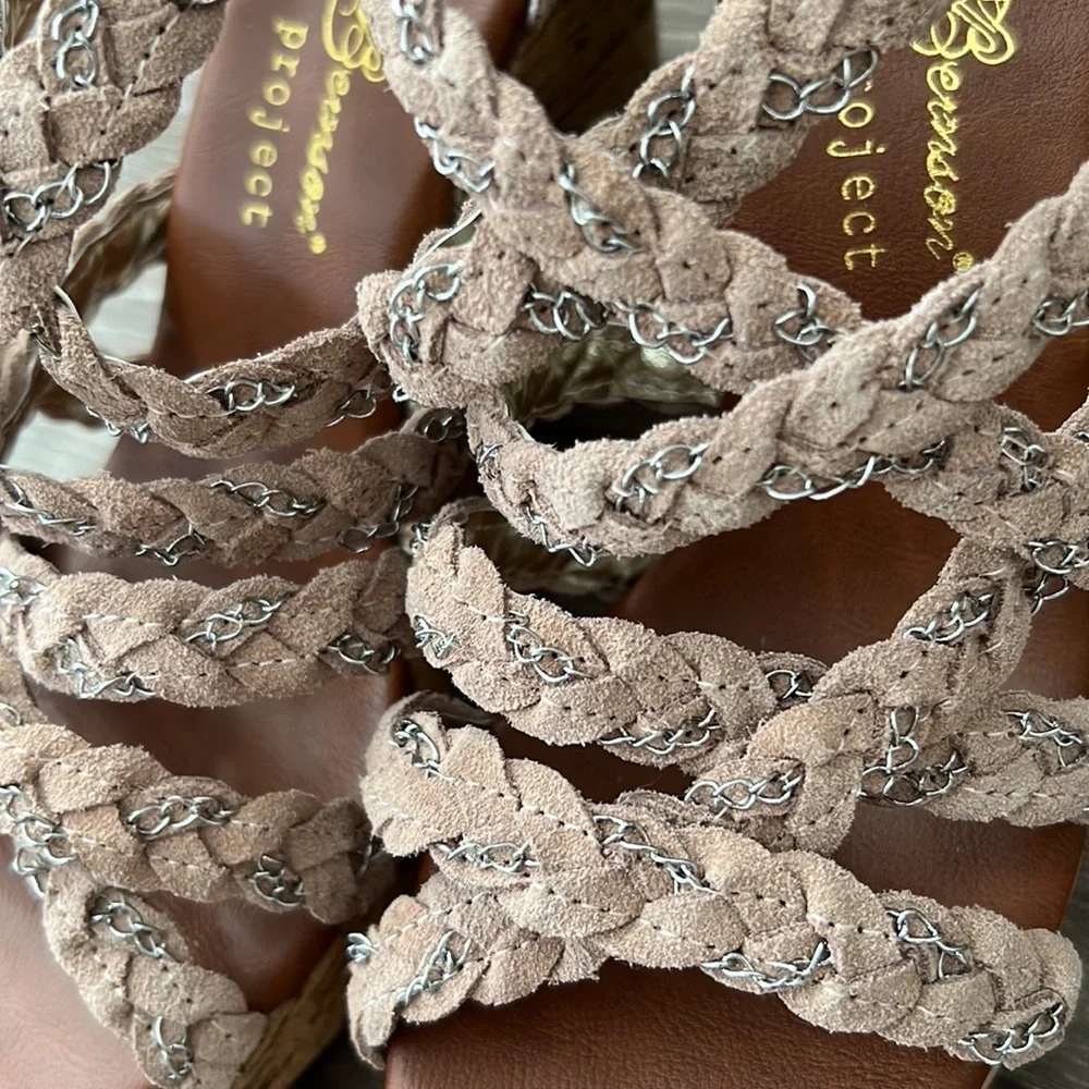 Matt Bernson Special Project Cork Wedges Sandals Suede/Chains 7.5M - Picture 10 of 16